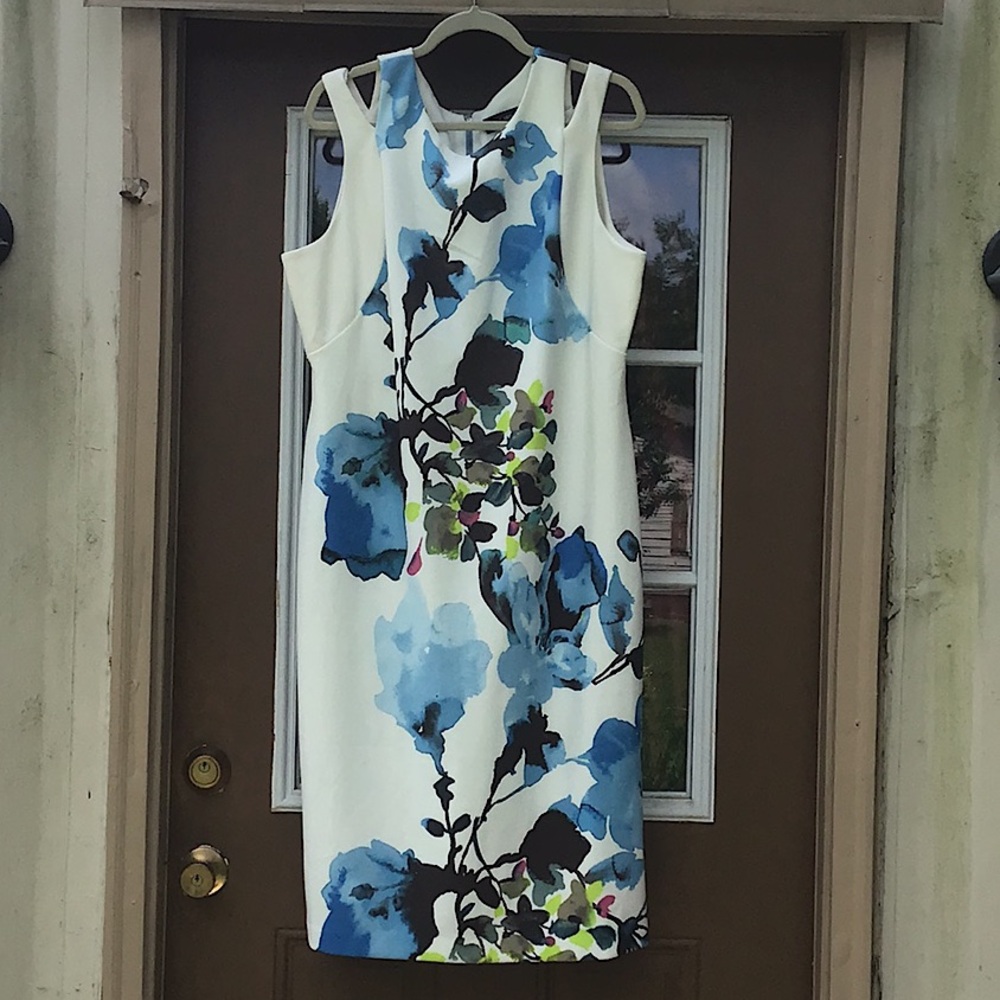 Lane Bryant Blue and White Floral Sleeveless Midi Dress